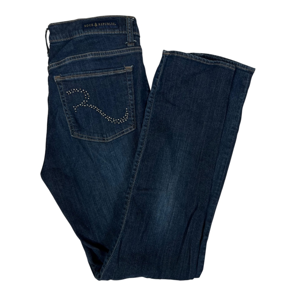 Rock & Republic Berlin Jeans Womens 14 Blue Dark Wash Straight Stretch Denim
